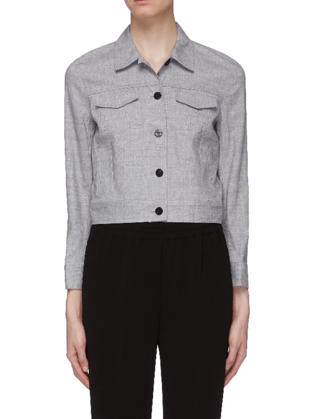 Theory Light Gray Cropped Linen Blend button up Jacket